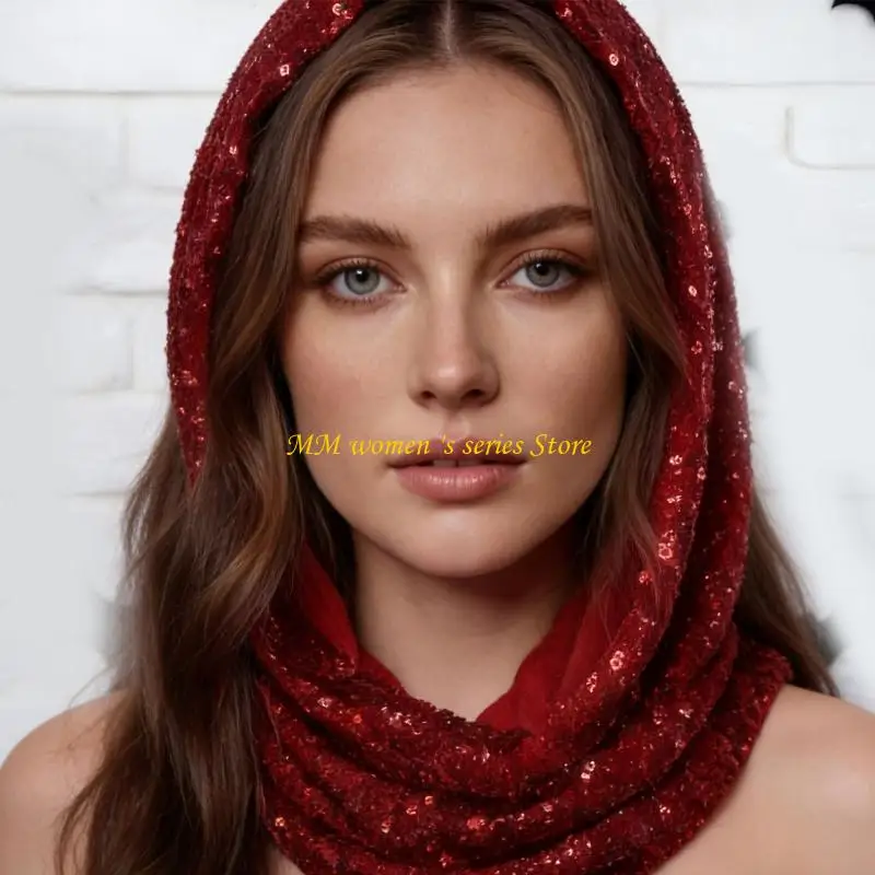 

Q39C Washable Sequined Neck Scarf for Women Polyester Fiber Headwrap Neckerchief Ensures Comfortable Wear Daily