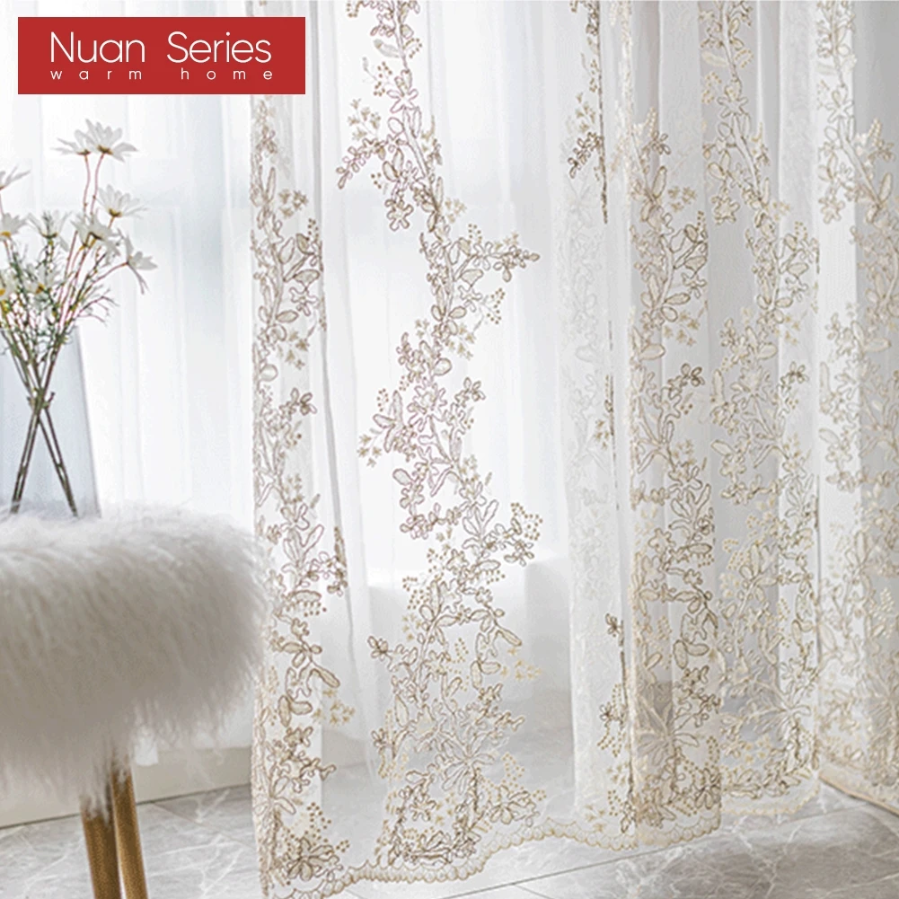 

1PC Nuan Series Sheer Curtains for Living Room Embroidered Tulle Window Drapes European Style