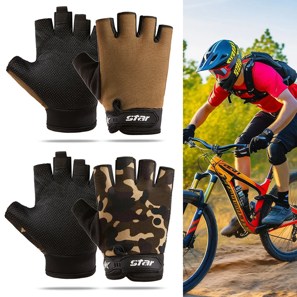 

1Pair Fingerless Sports Gloves, Men Women Cycling Gloves, Anti-Slip Breathable Motorcycle Mountain Bike Gloves Workout Gloves