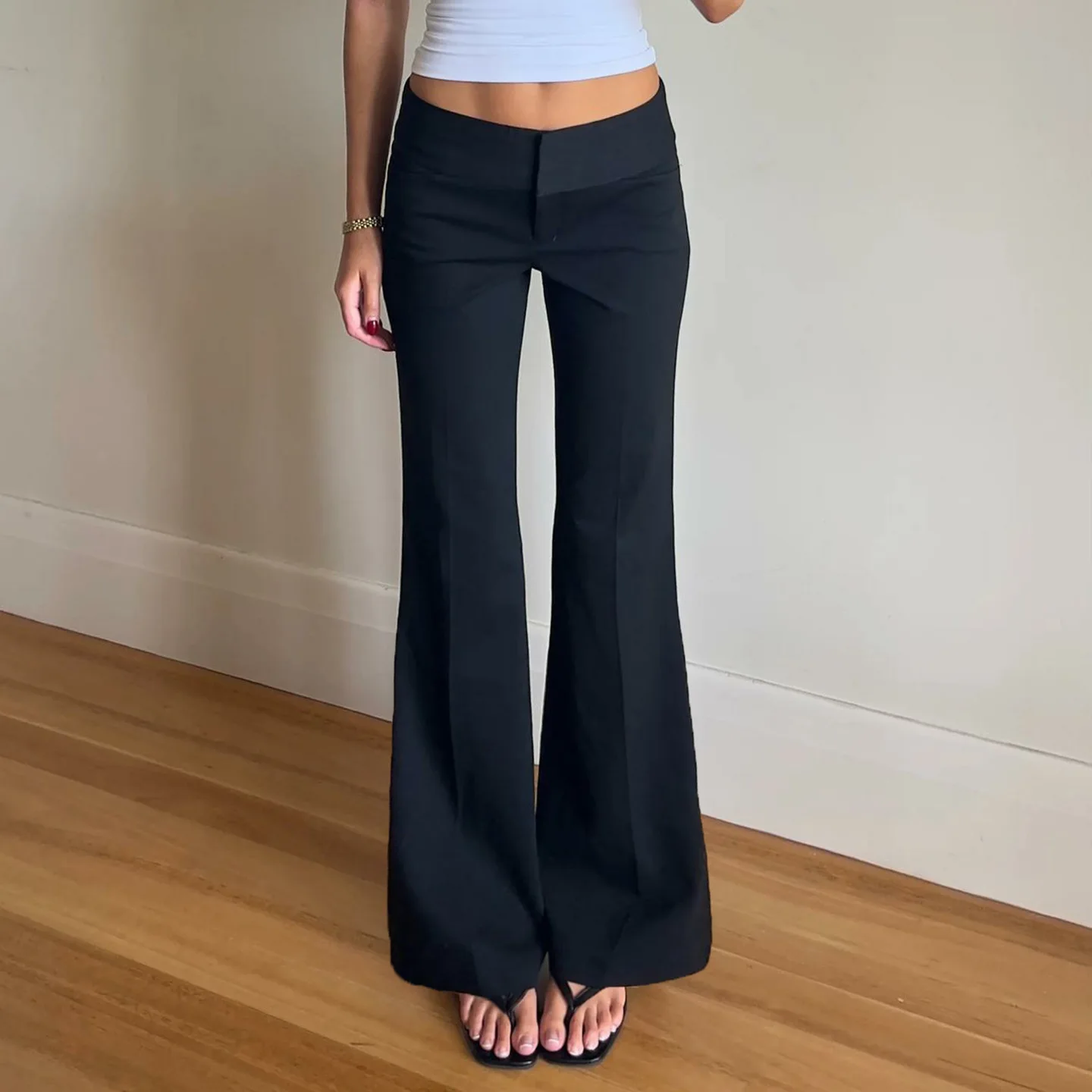 

Y2K Low Waist Pants Solid Color Slimming Minimalist Commuting for American and European Women