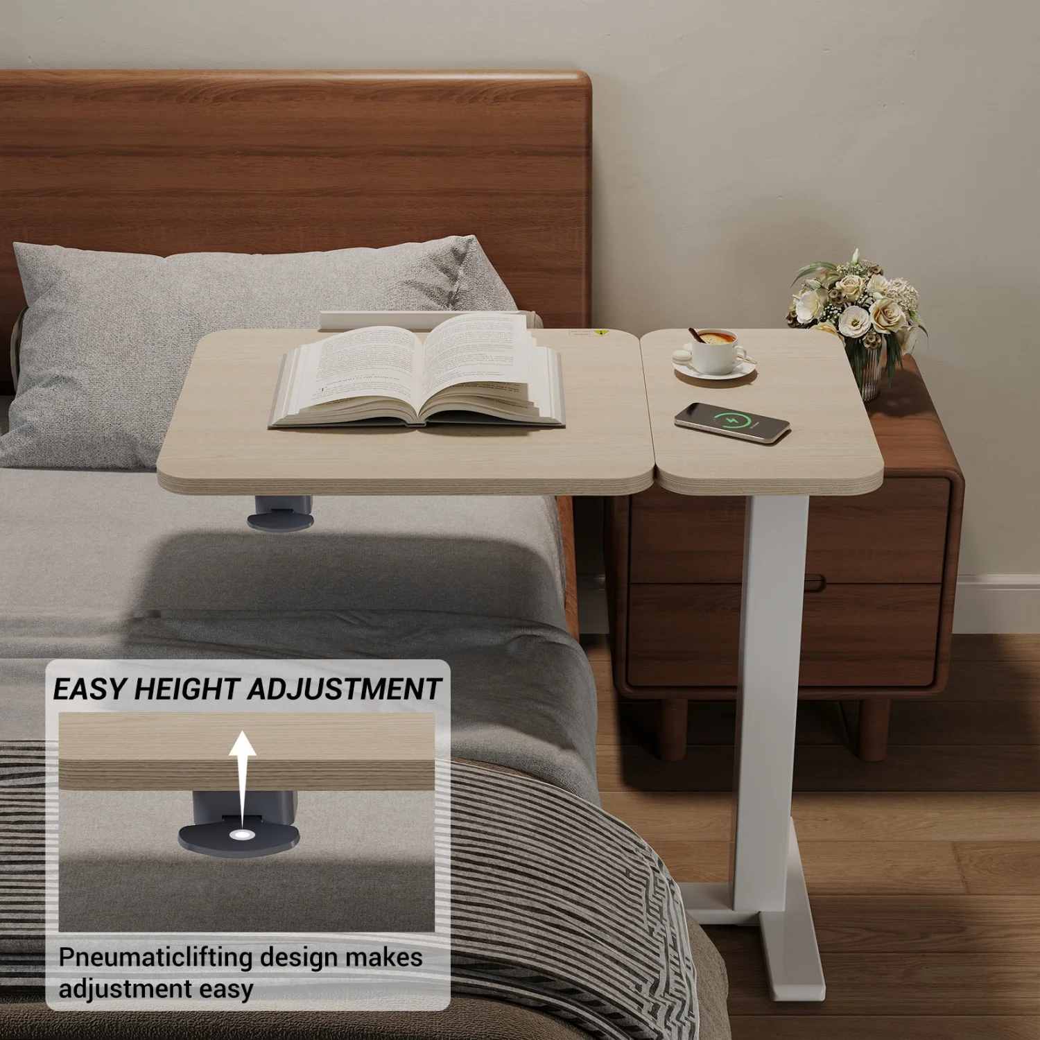 

Adjustable Overbed Table for Home– Tilting Desktop, Ergonomic Rolling Workstation, Portable Bedside Laptop Desk, Sturdy Steel Frame, Lockable Casters