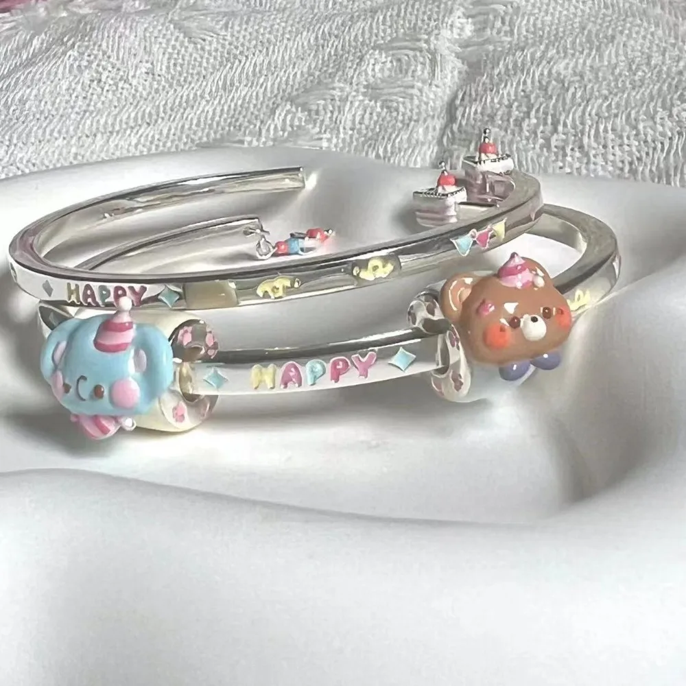 Fashion Lovely Little Bear Elephant Party Bracelets for Girls Lovers Sweet Cute Cartoon Design Stainless Steel Jewelry Bangle
