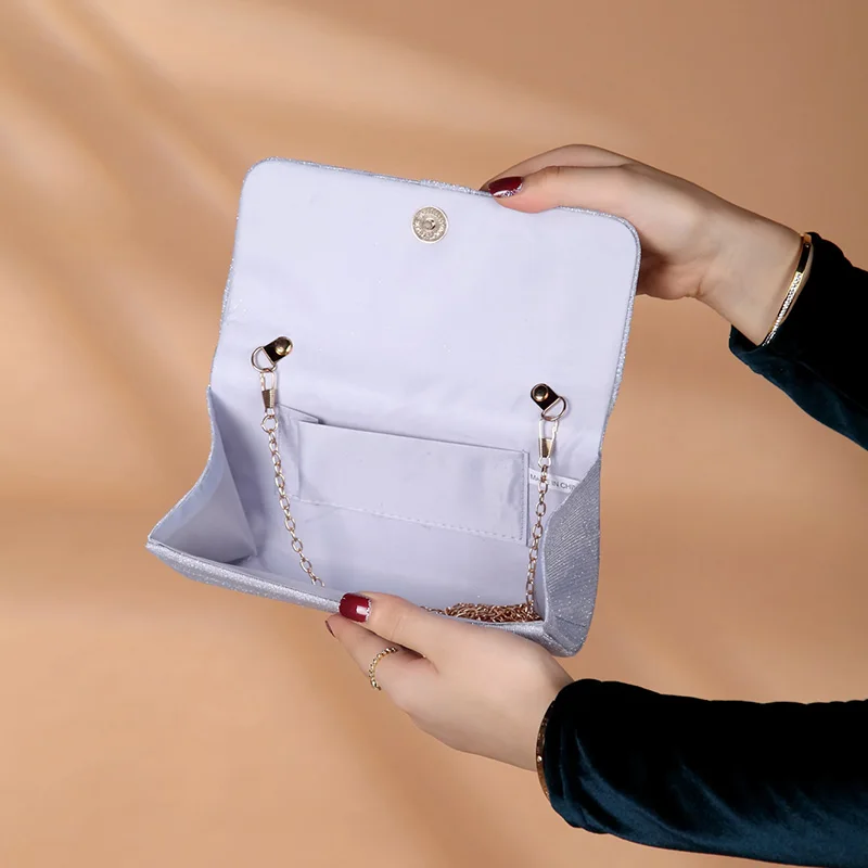 New Pleated Mini Clutch Bag Bling Evening Clutch Chain Shoulder Crossbody Bags Fashion Party Banquet Purse Women Envelope Prom