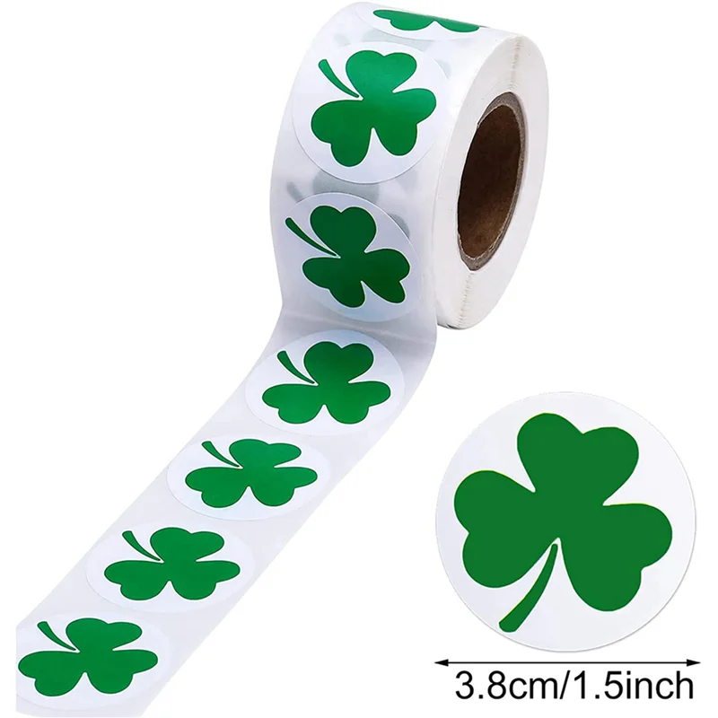 Y19A 1000 Pieces St. Patrick's Day Stickers Shamrock Roll Stickers 1-1/2 Inch Adhesive Label For Irish Decoration And Craft