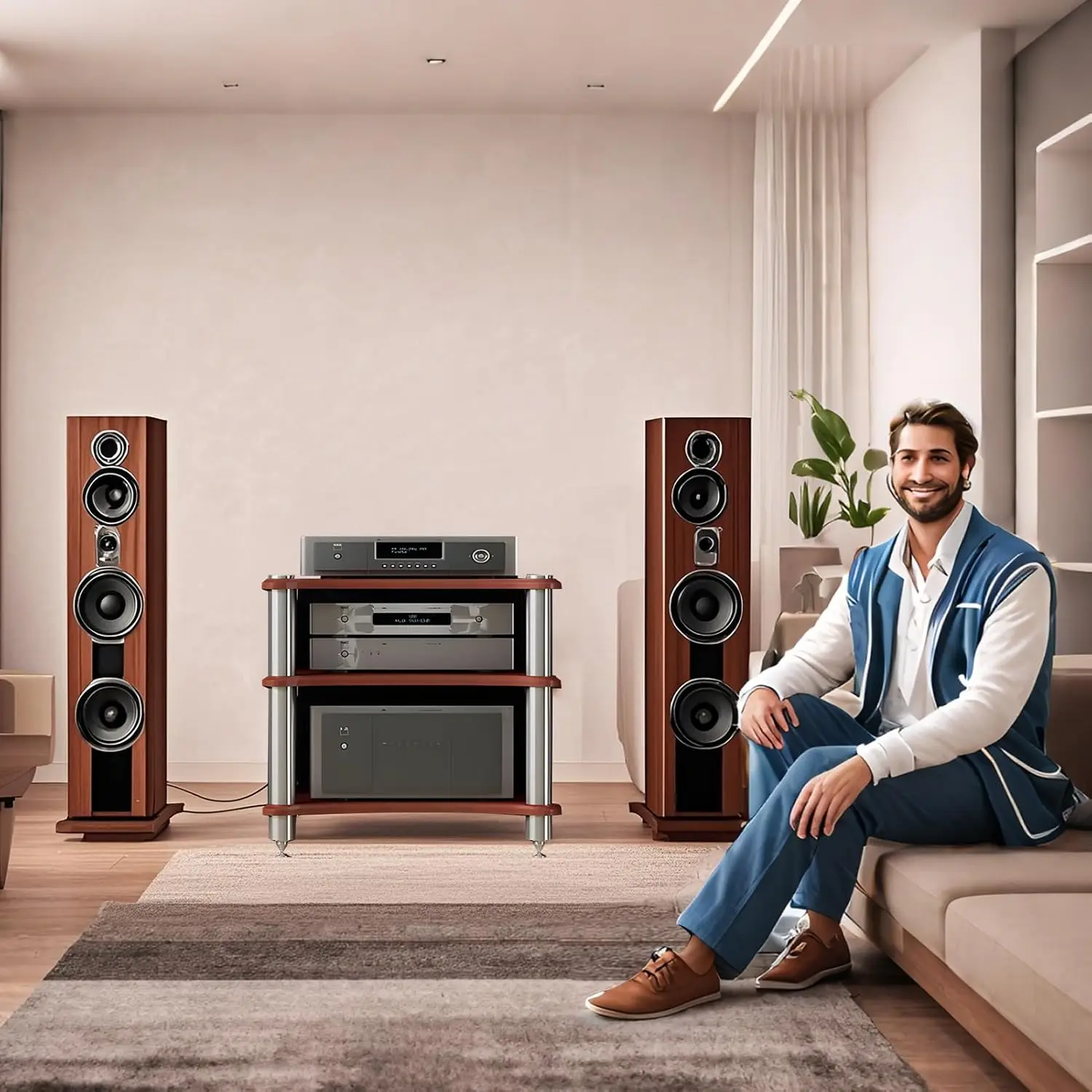 Open Air Audio Stand Three Shelf Stereo Rack Dark Wood