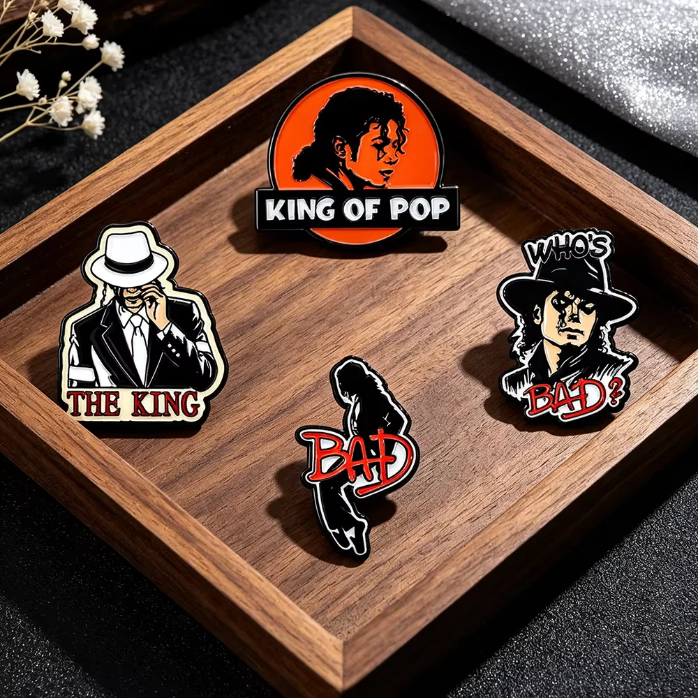 4pcs Rock King of Pop Singer Dancer Michael Jackson Enamel Brooch Set Collectible Lapel Badges Decor Backpack Accessories Gift