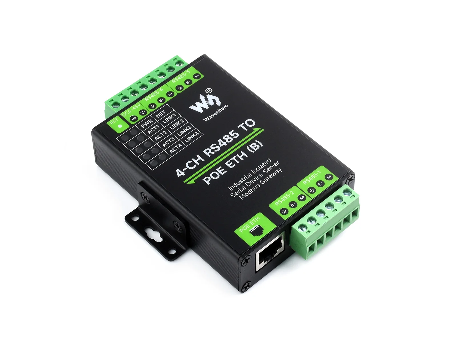 4-Ch RS485 ke RJ45 Ethernet Serial Server, 4 saluran RS485 operasi independen, Rail-mount Industrial terisolasi modul Serial,