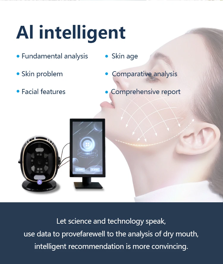 ขายร้อนใหม่เครื่องสแกนผิวดิจิตอล 3D แบบพกพา AI Facial Detector Skin Test Machine เครื่องวิเคราะห์ผิวสําหรับร้านเสริมสวย