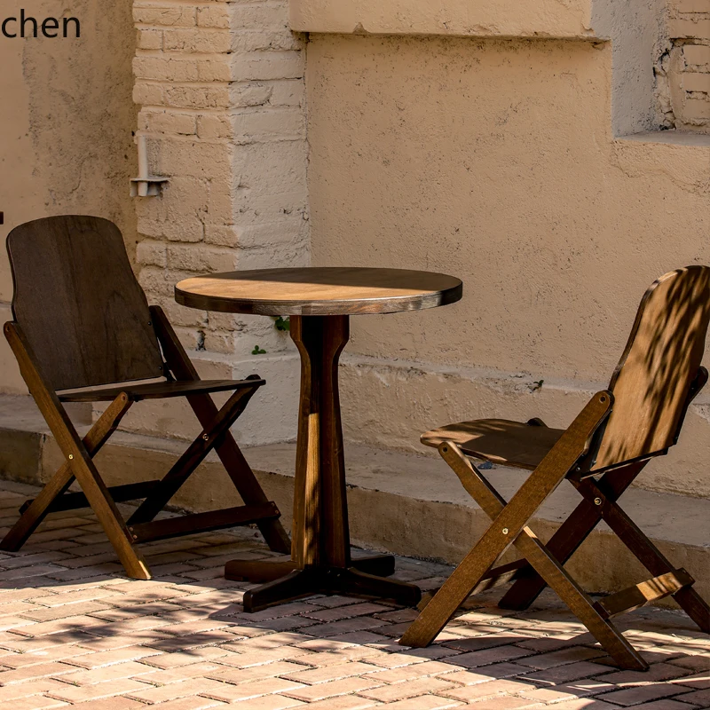 

LXC solid wood table and chair set living room balcony square household dining round table coffee shop coffee table