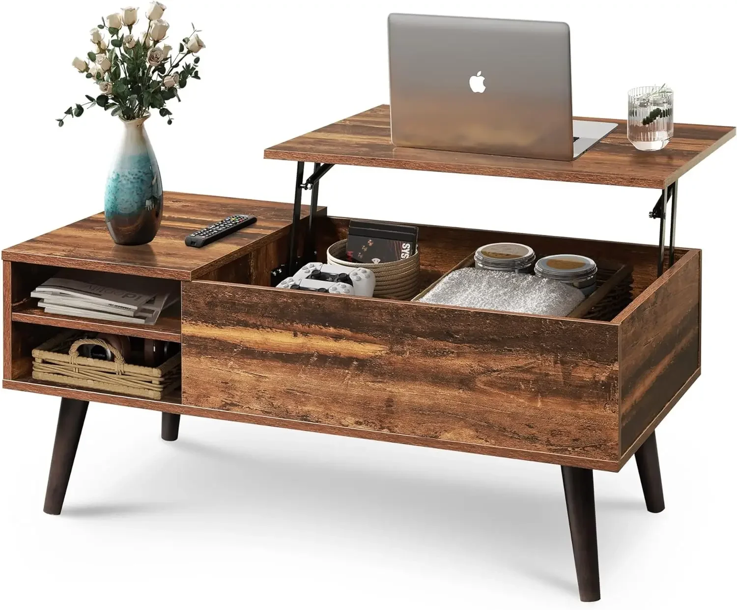 

WLIVE Wood Lift Top Coffee Table with Hidden Compartment and Adjustable Storage Shelf, Lift Tabletop Dining Table