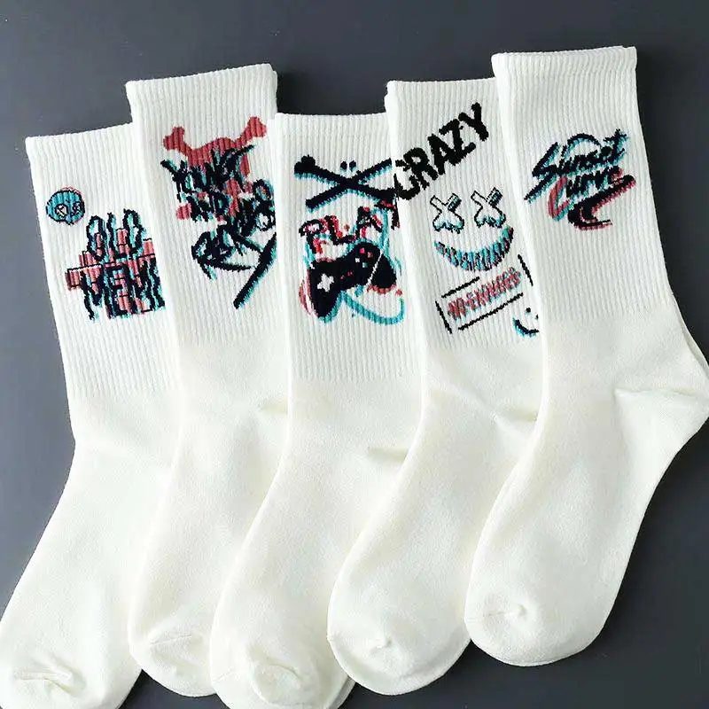 Hip Hop Men Socks White Anime Cotton Running Football Basketball Skateboard Fancy Sport Socks Funny Harajuku Novelty Fancy