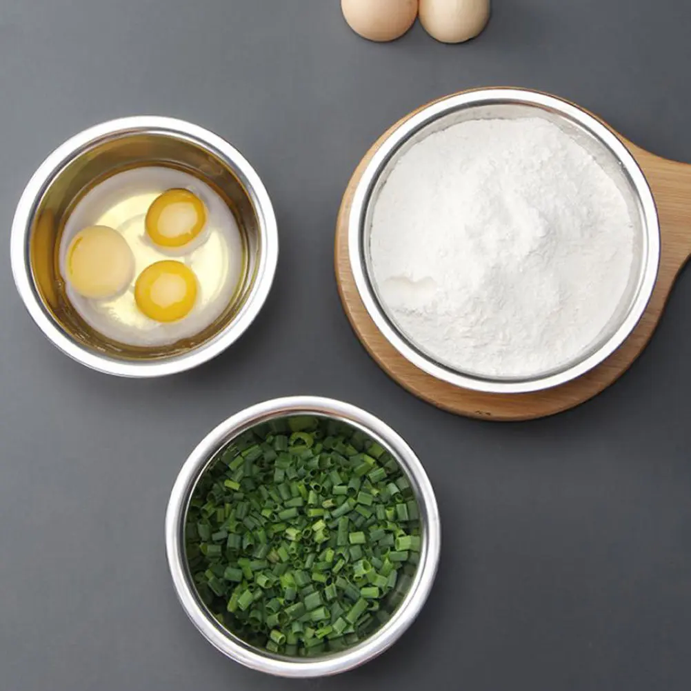 Juego de 3 Tazones de Cocina de Acero Inoxidable Premium para Mezclar, Hornear, Servir Ensaladas, Frutas, Sopas, Fideos, Harina y Condimentos