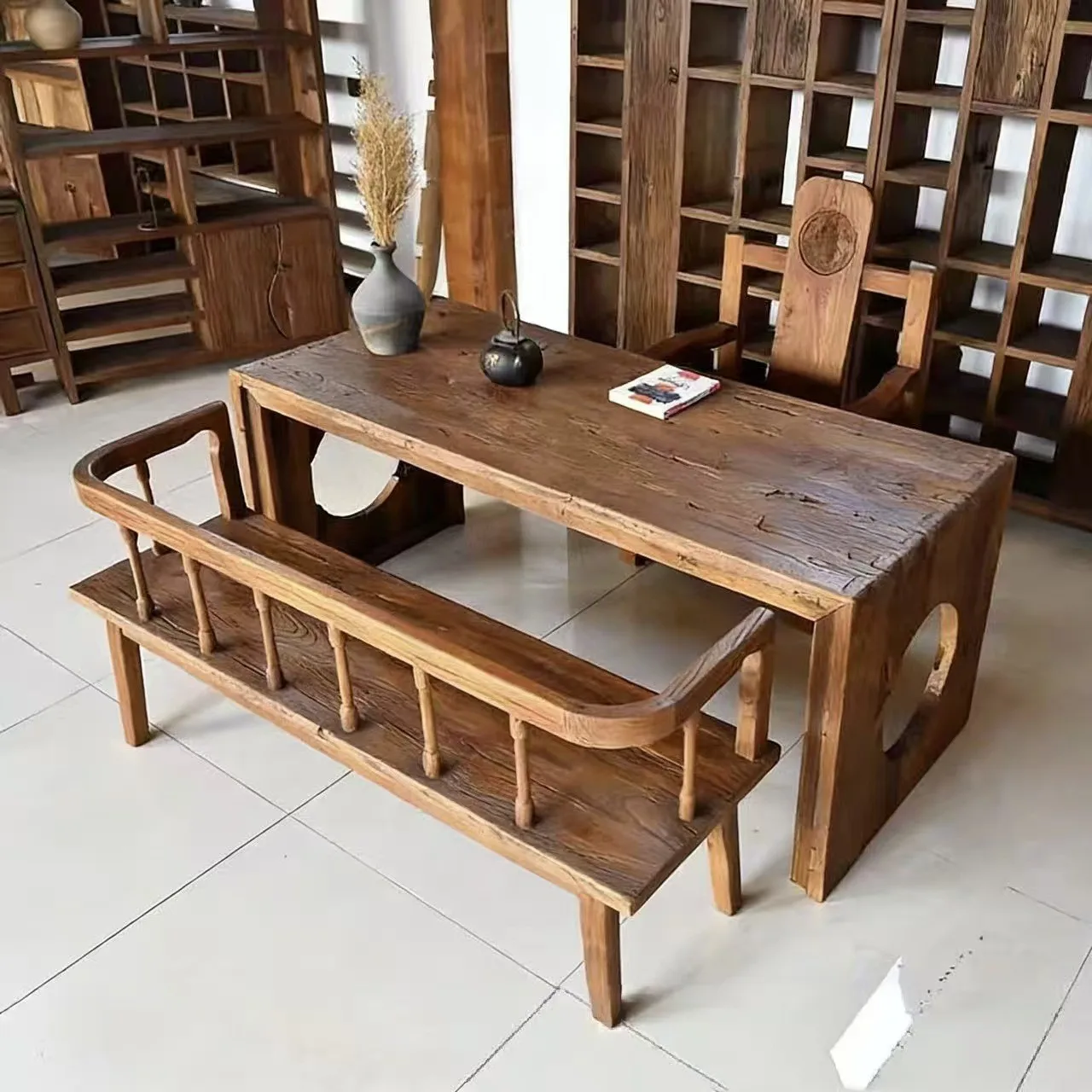 Old elm tea table door panel tea table homestay tea table desk retro zen