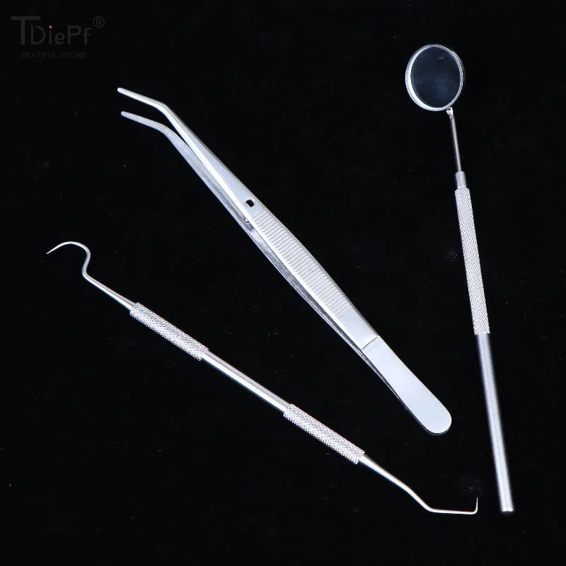 3pcs Silver Dental Tools Dental Pick Oral Care Kit Stainless Steel Dental Hygiene Set Tooth Scraper Tartar Tweezers Mouth Mirror
