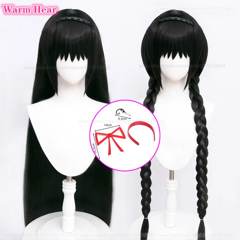 2 Styles Akemi Homura Cosplay Wig Anime 90cm Long Straight Black Wigs Heat Resistant Hair Halloween Party Woman Wigs + A Wig Cap