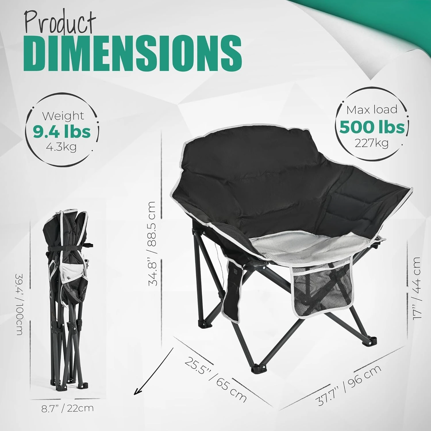 

Heated Camping Chair, Padded Heating Camp Chairs Moon Saucer Folding Lawn Chair for Outdoor Sports with Back, Seat Heating