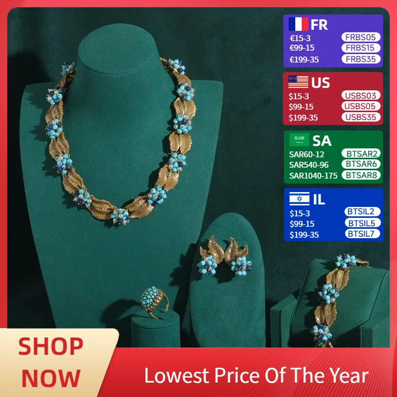 

Vintage Earrings Retro Jewelry Sets For Girls Beaded Necklace Bohemian Choker Antique Luxury Gold Color Leaf Accessories 2025