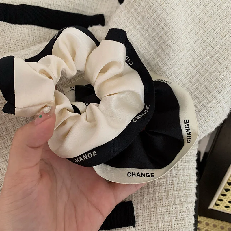 Paris Black White Large Hairband Rubber Scrunchy French Luxury Letter Hair Ties 2pcs Early Autumn Hair Accessories For Women