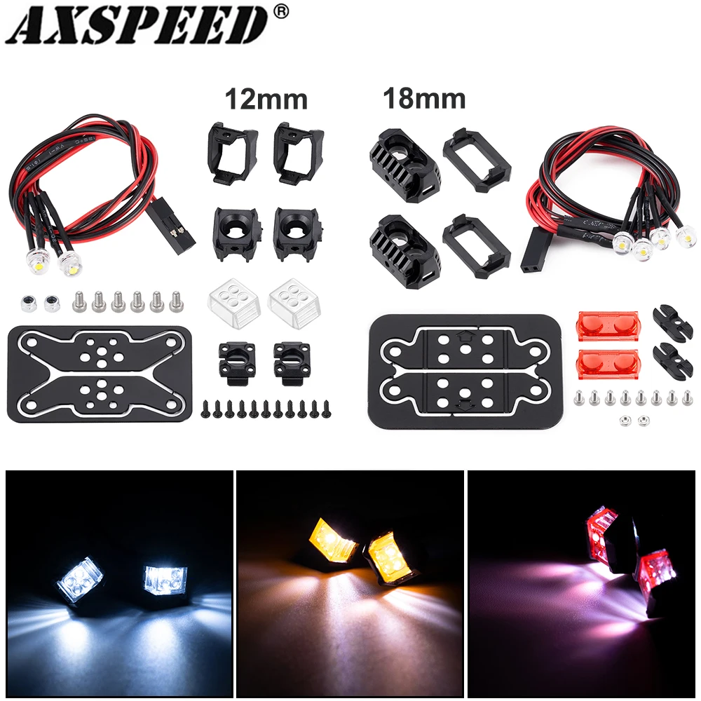 AXSPEED 12/18mm LED Lights Headlights Taillight Night Spotlight for Axial SCX10 TRX4 1/10 RC Crawler Car Upgrade Accessories
