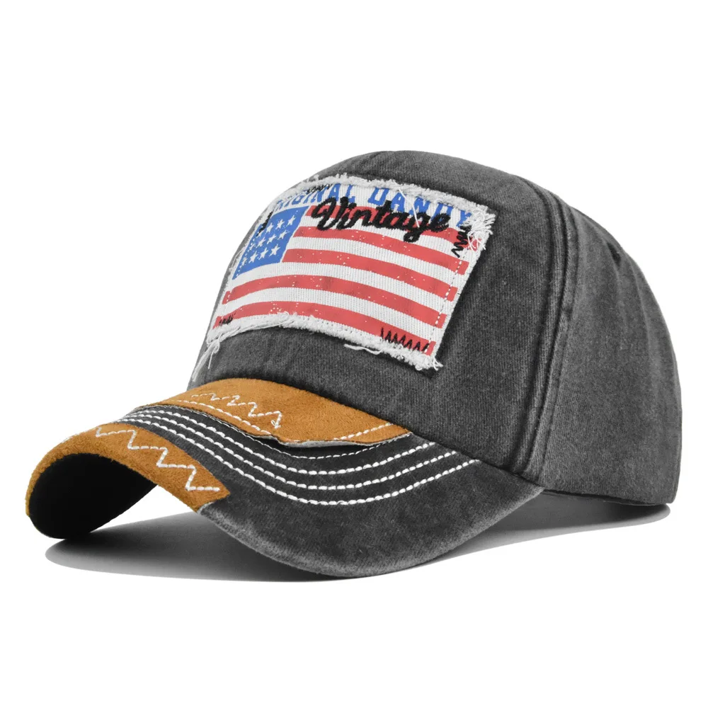 Men's Retro Washed Water American Flag Pattern, Fringed and Worn-Out Original Edge Design Baseball Cap, Adjustable Outdoor Hat