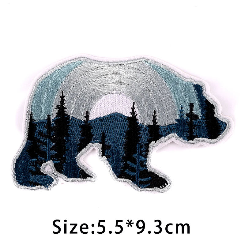 Outdoor Camping Patches For Clothing Polar Bear Nature Travel Iron on Patch DIY Mountain Embroidered Thermoadhesive Patch Emblem