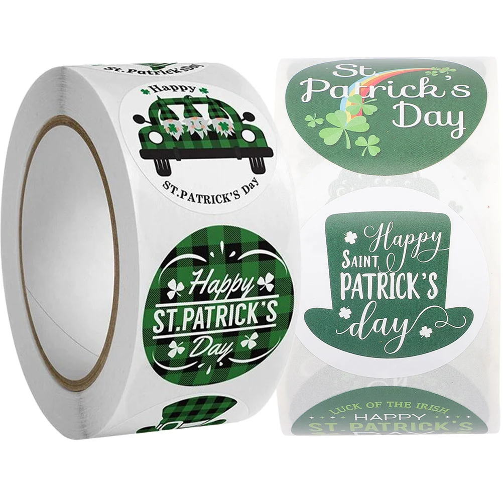 

2 Rolls St Patrick's Day Gift Stickers Strong Adhesive Round Sealing Labels Candy Biscuit Favor Decorative Stickers