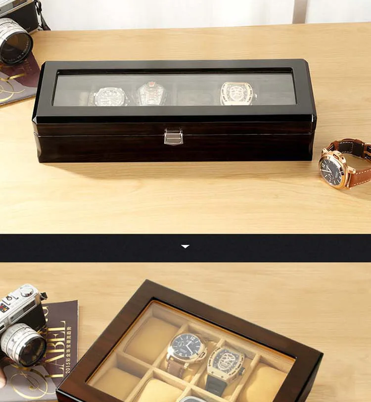 M&Q Solid Wood Watch Storage Box With Clear View Window Metal Latch Handmade Wristwatch Display Organizer Watch Gift Box
