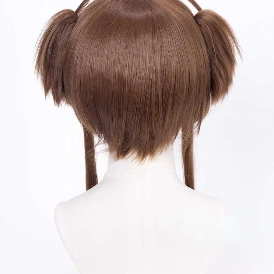 วิกผมคอสเพลย์แบบหางม้าคู่สีน้ำตาลอ่อนสไตล์เรียบง่าย 1 ชิ้น วิกผมอเนกประสงค์สำหรับงานปาร์ตี้ในชีวิตประจำวัน