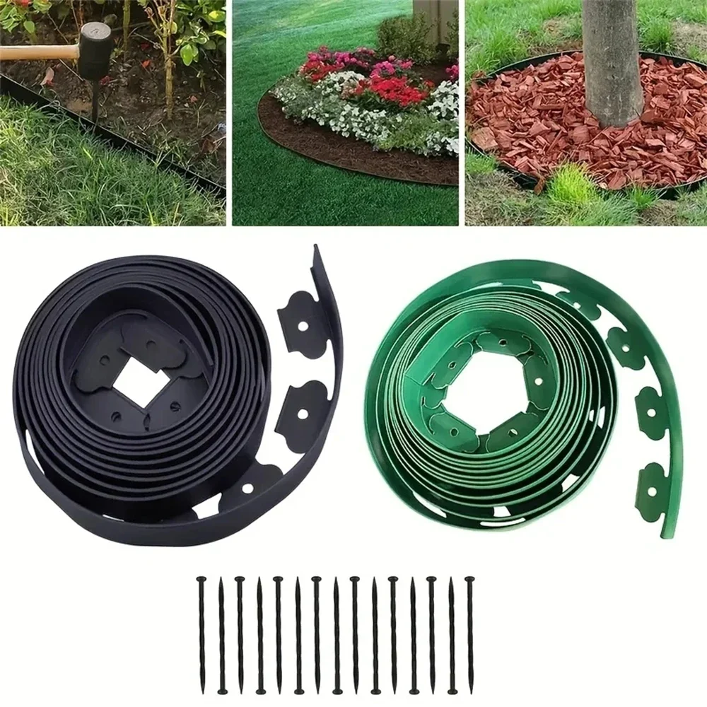 

10m Grass Stone Isolation Belt Garden Edging Coil 30 Nails Park Isolation Belt Grass Stone Isolation Belt Garden Green Supplies