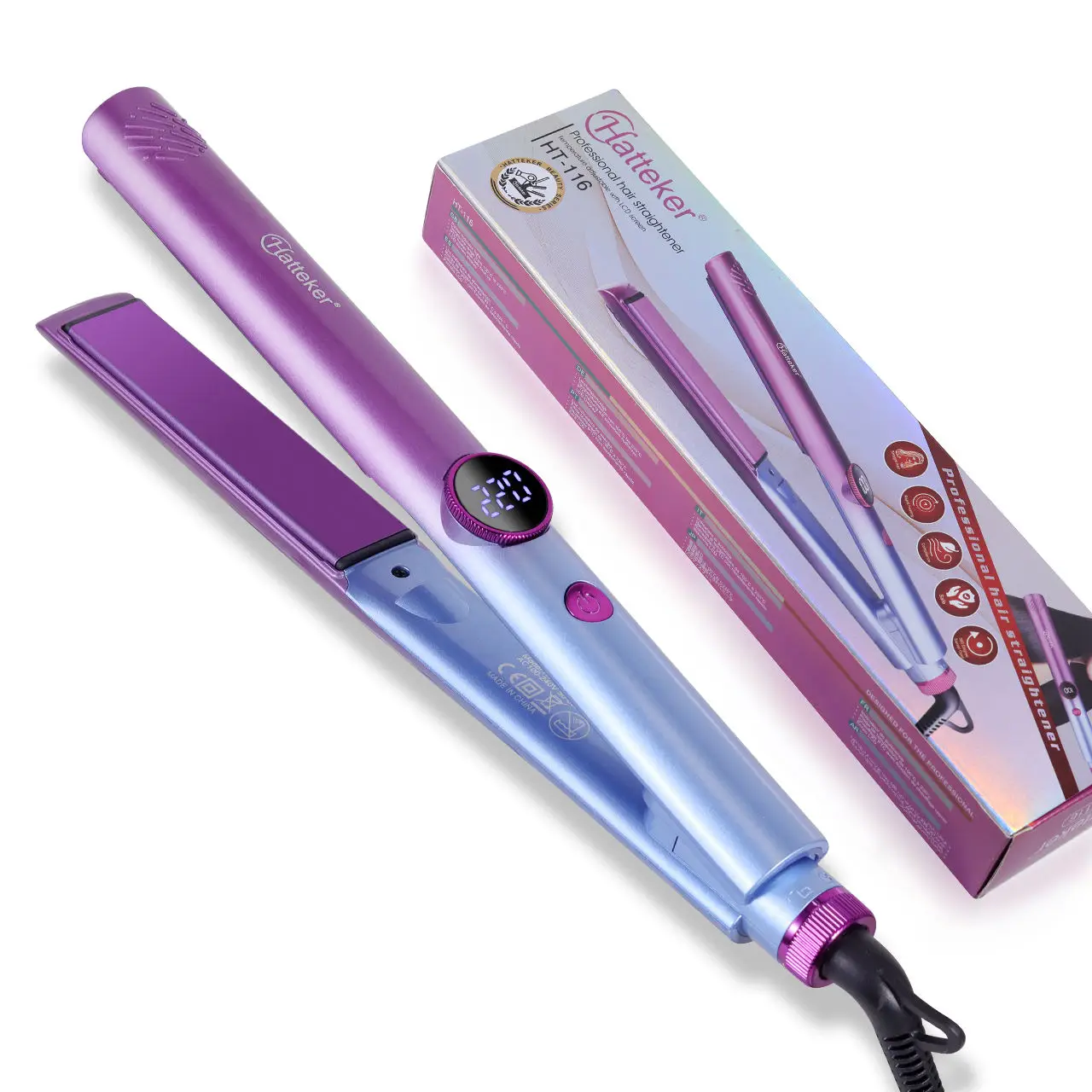 

Professional Flat Iron Fast Heating Hair Straightener Brush Mini Styling Machine with LED Display