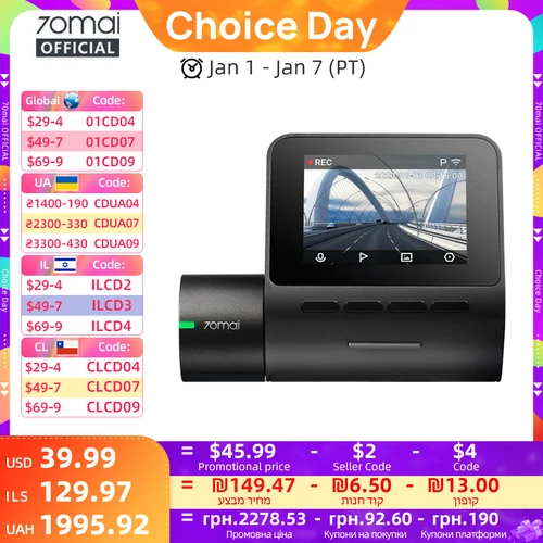 70mai Dash Cam A200 1080P Pantalla IPS de 2 pulgadas Grabación de doble canal 70mai Car DVR A200 24H Monitor de estacionamiento 130 ° Visión nocturna FOV