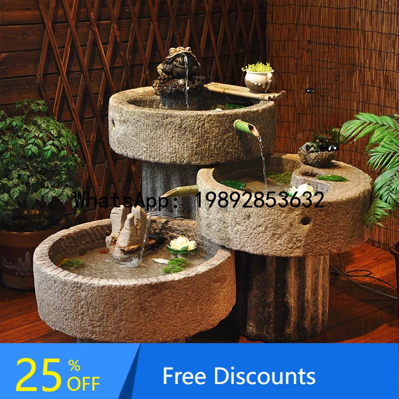 AB  Water Feature Creative Combination Old Grinding Disc Modified Fish Tank Rockery Flowing Water Old Stone Basin