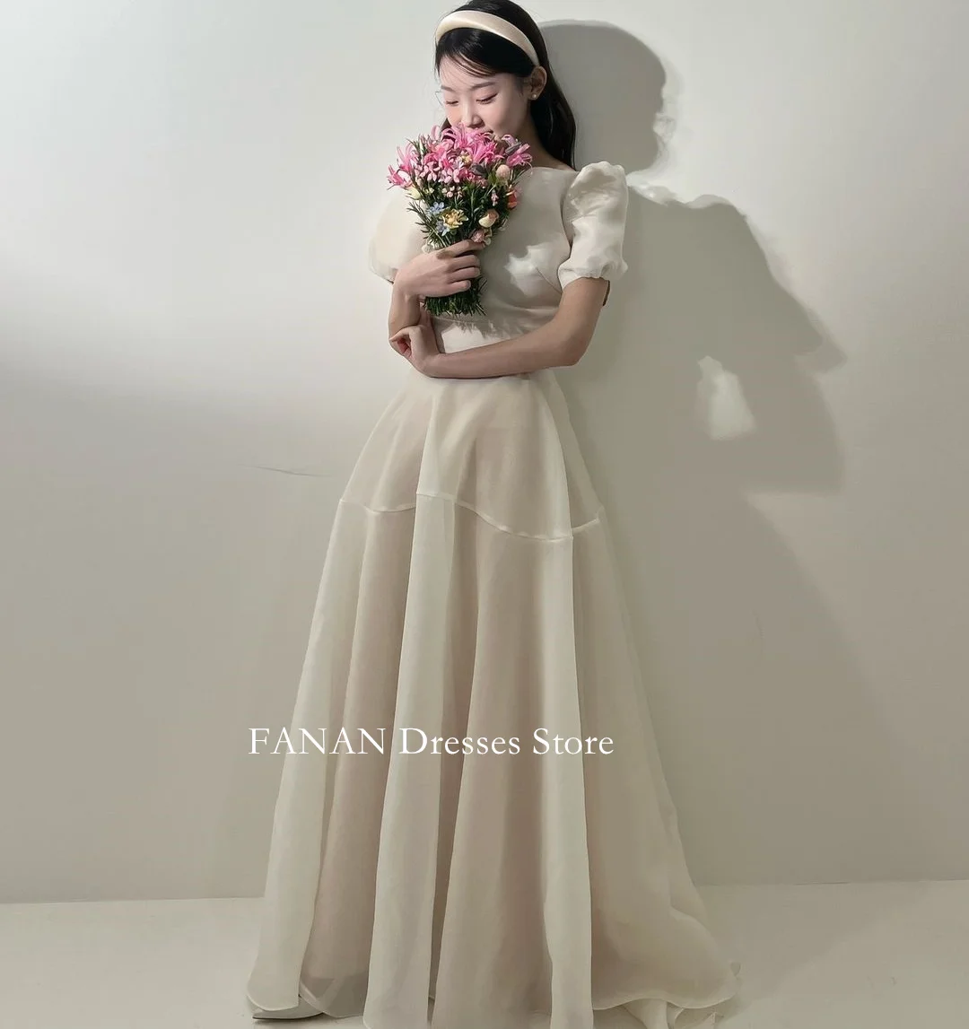 

FANAN Elegant A-Line Korea Ivory Organza Wedding Dresses 웨딩드레스 Puff Sleeves Custom Made Pretty Corset Bride Gowns Plus Size