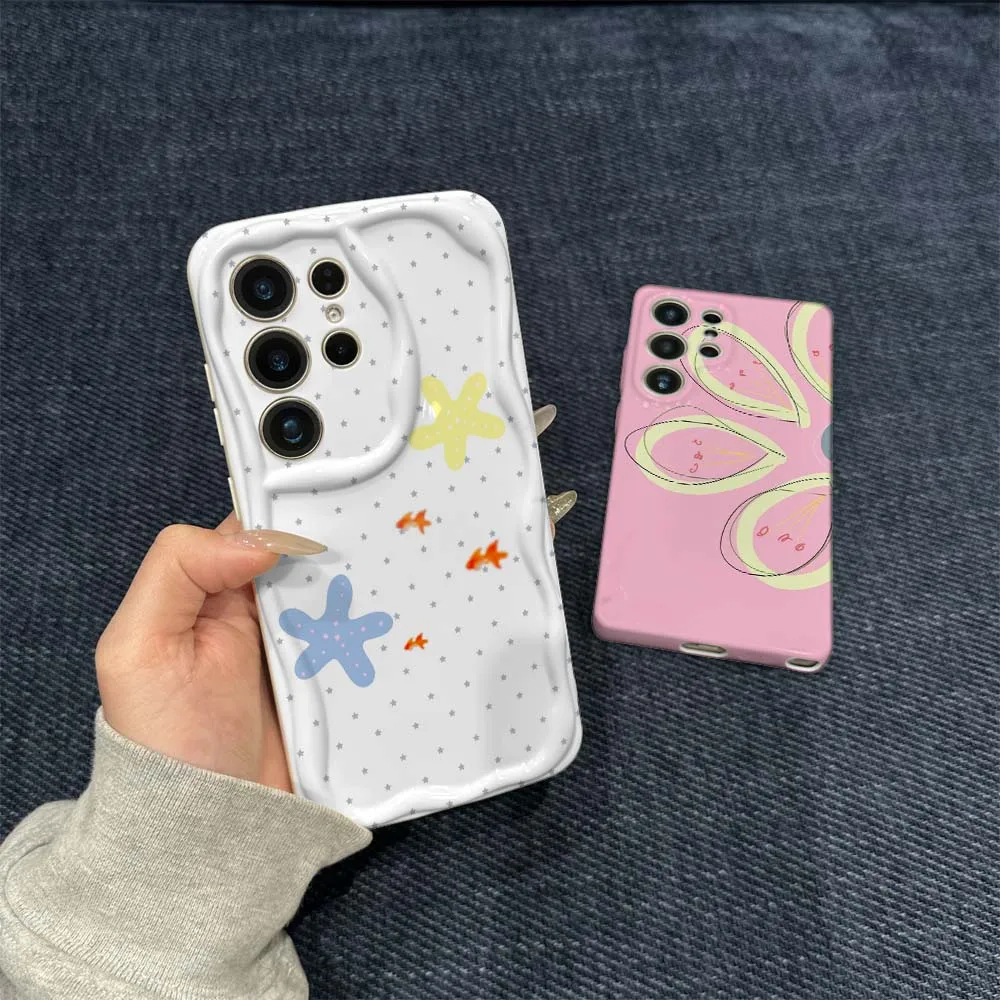 

Cartoon Pink Flower Petals For Samsung Galaxy S21 S23 S24 S25 FE Lite Plus Ultra 5G Wave Oil Film Phone Case