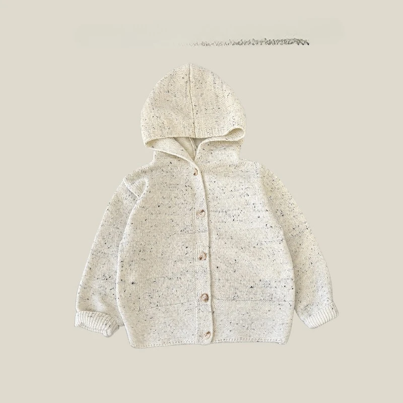Sweater Spring and Autumn Hooded Sweater Cardigan Children Loose Button Knit Jacket Baby Western-style Top Fashion and Versatile
