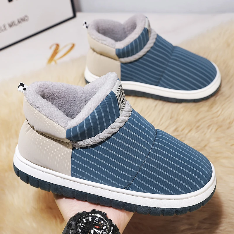 Men's Winter New Fleece‑Lined Warm Snow Boots, Non‑Slip Wear‑Resistant Thickened Outdoor Casual Short‑Shaft Cotton Boots for Men