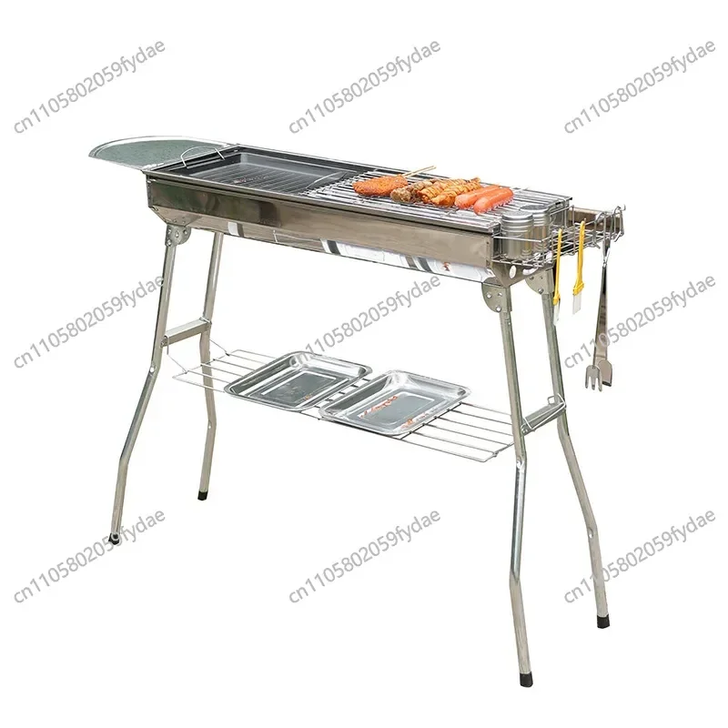 

For Outdoor Stainless Steel Charcoal Grill Large Size Barbecue Tool Portable Handle Folding BBQ Cooking