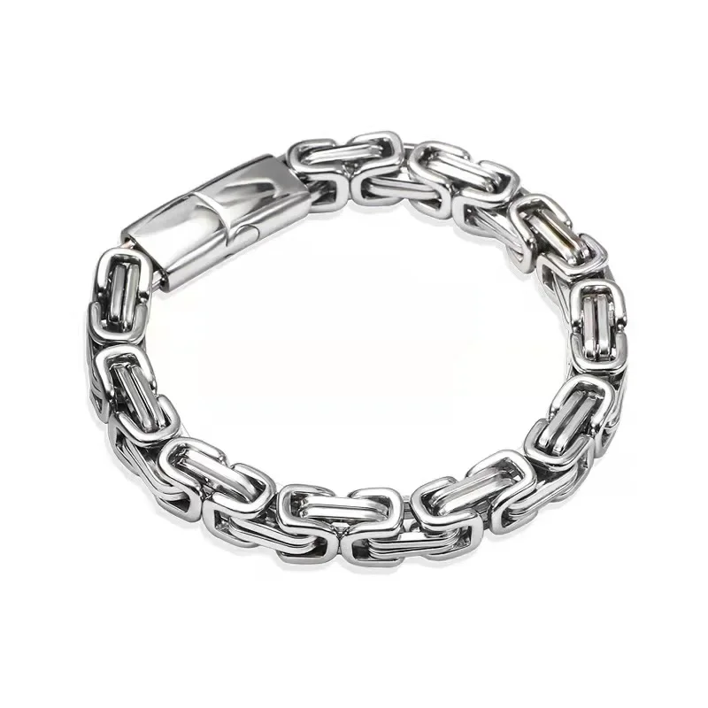 Punk Heavy Byzantine Chain Men\'s Bracelet Solid Thick Metal Stainless Steel Cubic Link Chain Chunky Gothic Rock Wristband