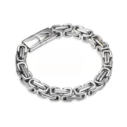 Punk Heavy Byzantine Chain Men's Bracelet Solid Thick Metal Stainless Steel Cubic Link Chain Chunky Gothic Rock Wristband