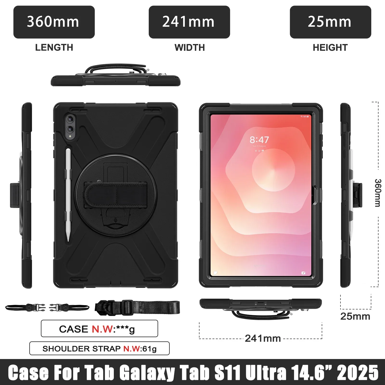 Shockproof Stand Case For Samsung Galaxy Tab S11 Ultra 2025 SM-X930/ X936/ X936B With Shoulder Strap Palm Band Armored Cover