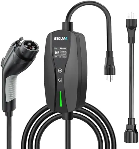 

Portable Level 1/2 EV Charger 16A, NEMA 5-15/6-20, 25FT Cable, LED Display, Timer for J1772 EVs - 110V-240V