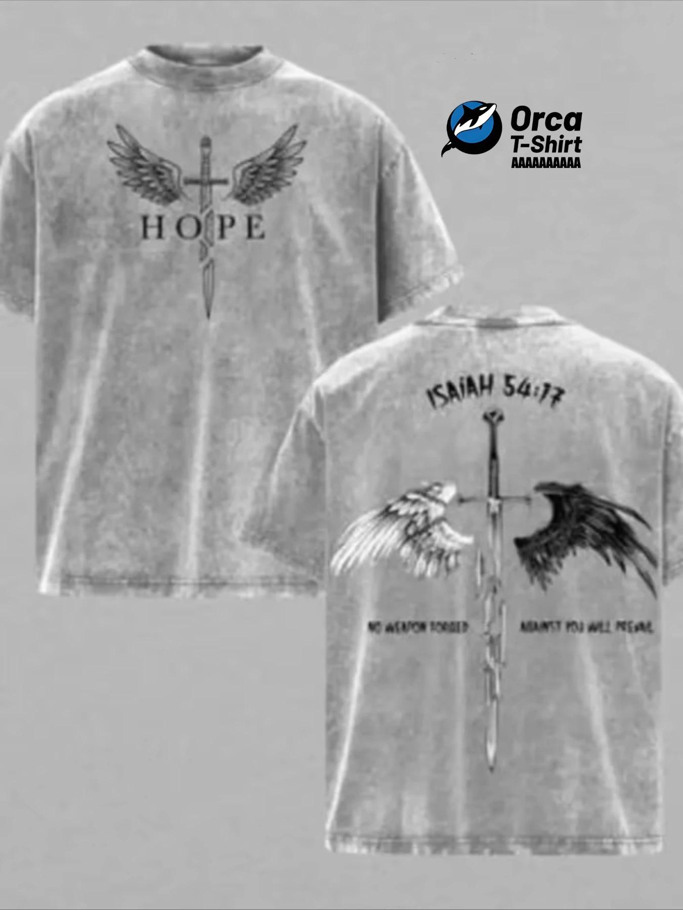 Men's Washed Cotton Short-sleeved T-shirt, Bible Verse Wing Cross 