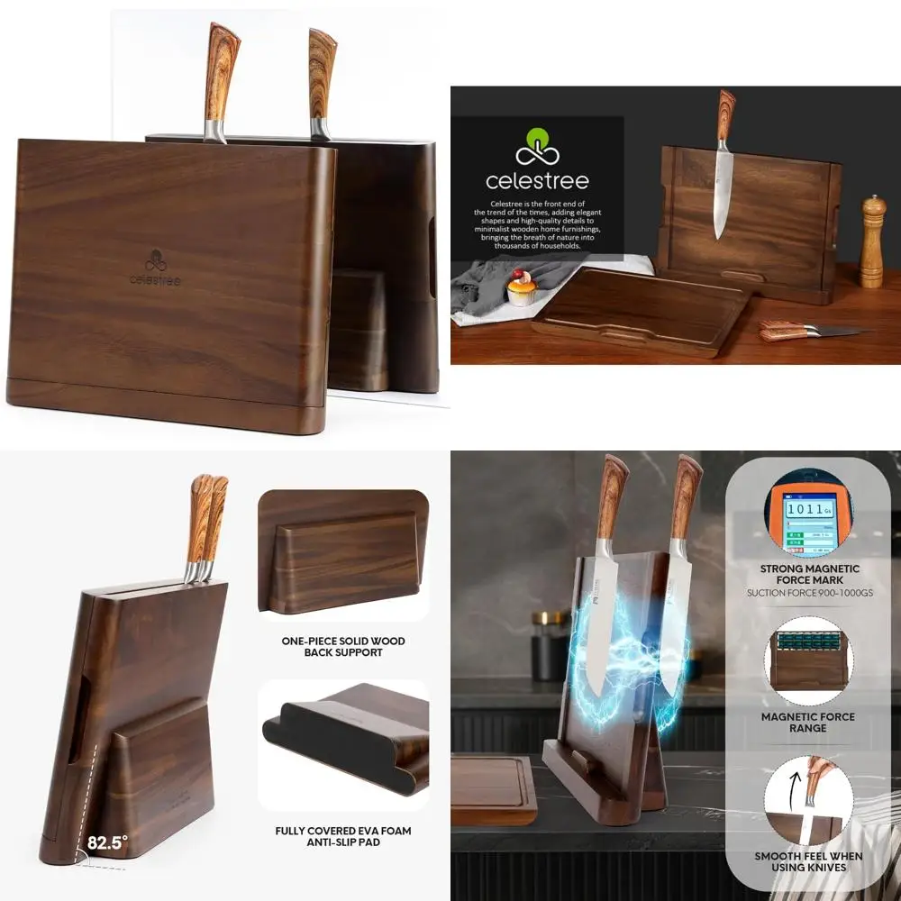 

Магнитный ножевой блок 2-в-1 из натурального дождевого дерева премиум-класса и разделочная доска 16x11, изысканно изготовленный с элегантностью