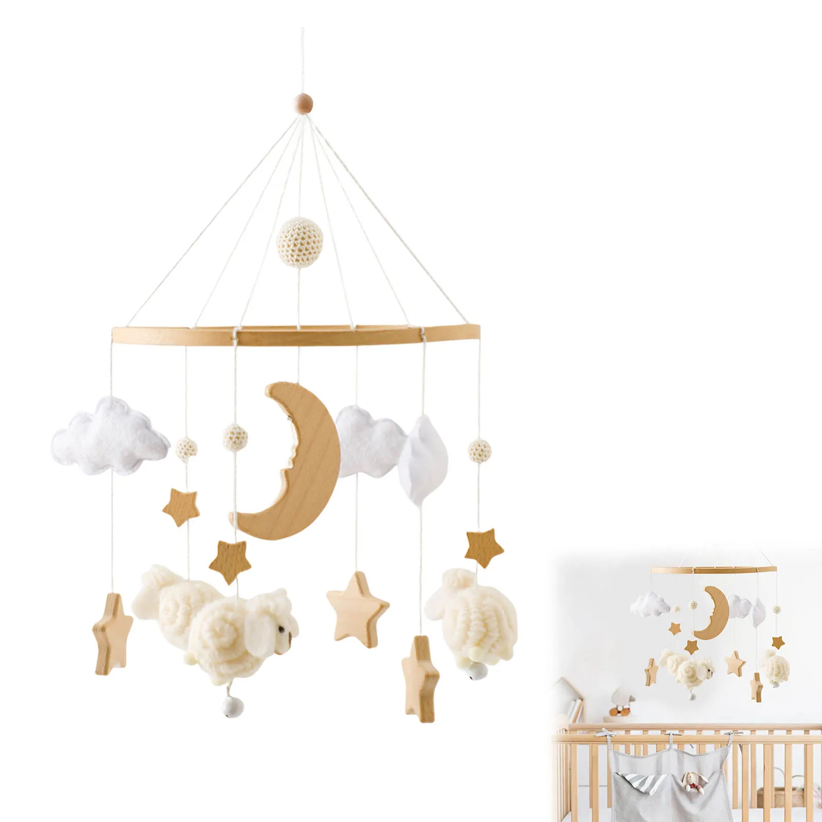 Babybedje met walvisshema, handgemaakt vilt, hangend mobiel voor kinderkamer, mobiel, Boho kinderkamer mobiel, zakdrones voor volwassenen