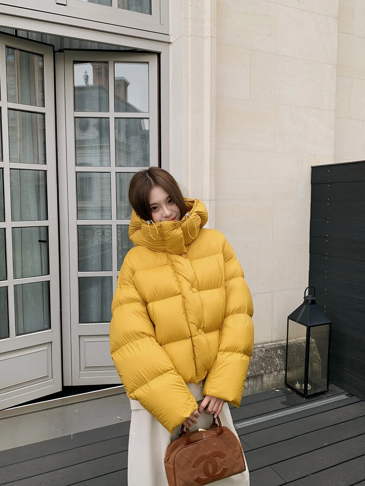 

Женская короткая пуховая куртка с капюшоном Yellow Cloud Puff, новая зимняя коллекция 2025, с наполнителем из белого утиного пуха, Yang Bubble, повседневная, свободного кроя