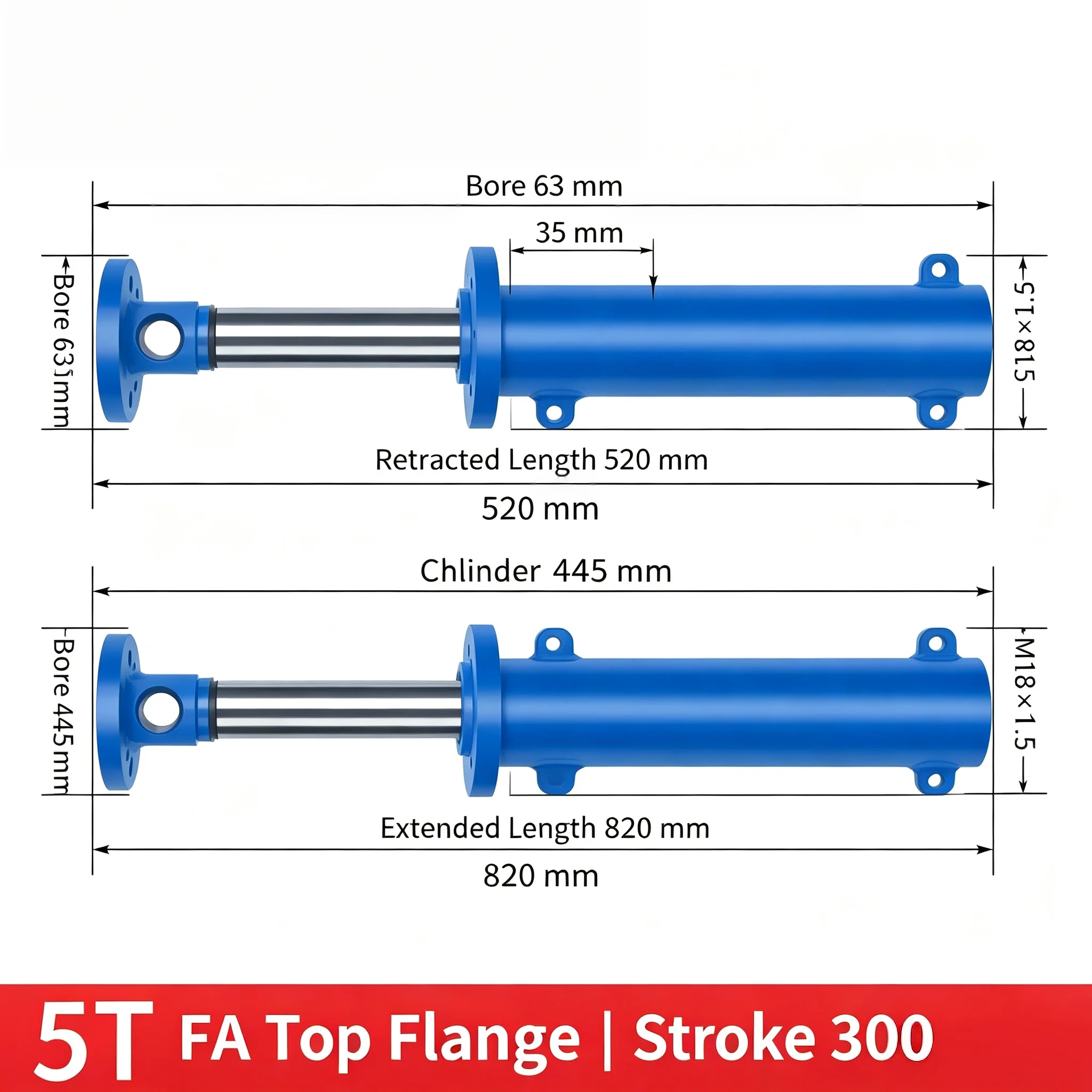 5T Double Acting Flange Hydraulic Oil Cylinder, HSG Standard 63mm Bore Non-custom Oil Jack, Industrial Hydraulic Ram from Factor