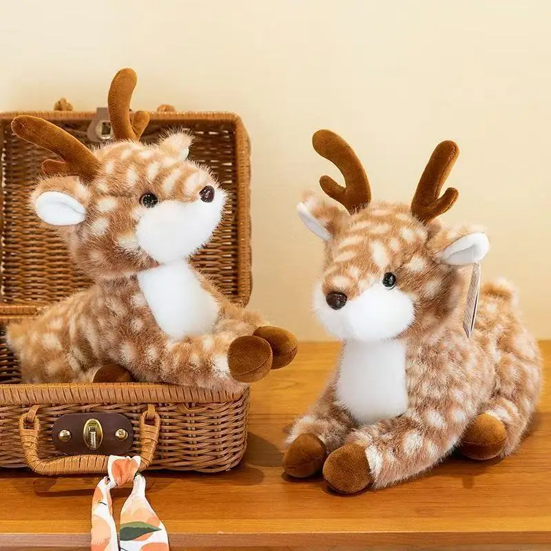 25cm Cute Imitation Deer Plush Doll Realistic Sika Deer Stuffed Toy Comfort Companion Animal Plush Sleeping Pillow