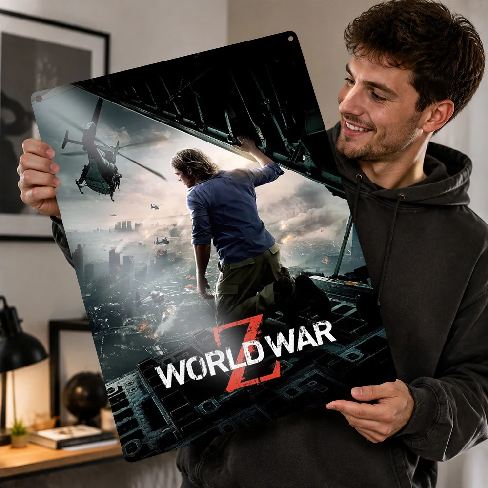 World War Z Movie Poster Cinema Wall Art Customized Retro Metal Tin Sign for Man Cave Home Decor Film Fan Gift Room Decoration