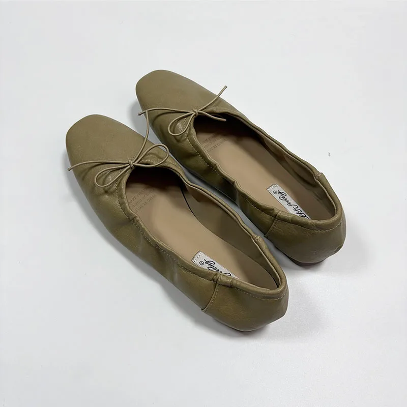 Weiche, modische flache Ballerinas mit Schleifenknoten zum Anziehen, neue Frühlings- und Herbstschuhe für Damen. – Detail 6