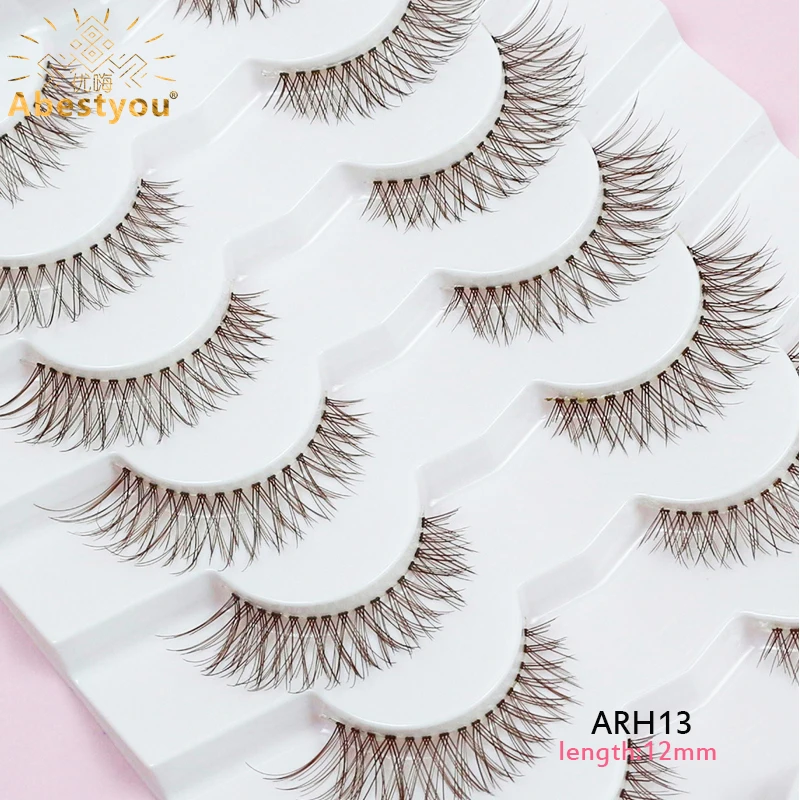 Abestyou Offical 7Pair 12mm Short Brown Coffee Color False EyeLashes Natural Long Wispy Invisible Band Full Strip 3d Mink Lashes